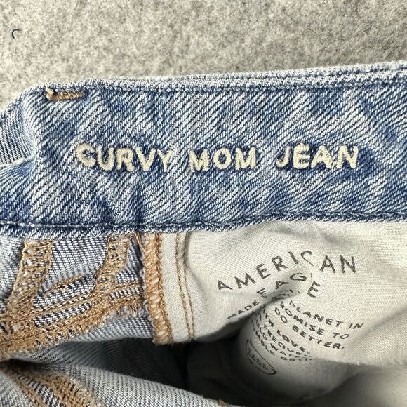 American Eagle Curvy Mom Jeans Womens 00R Med Wash Shark Bite Hem Stretch Denim - Picture 13 of 16